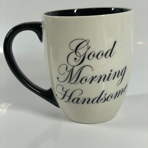 Cypress Home Good Morning Handsome Coffee Mug Cream Black Ceramic Script Cup